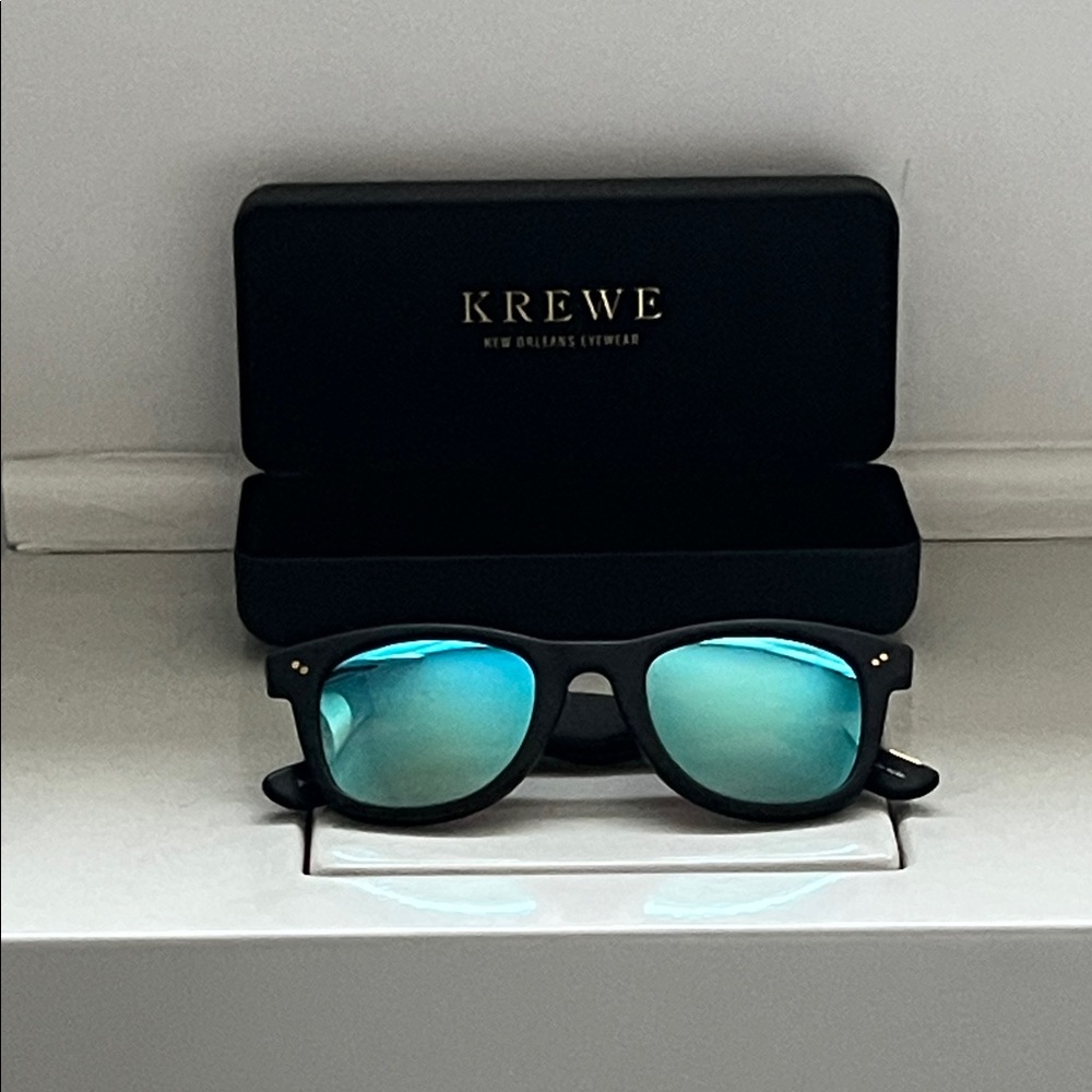 KREWE Black Matte Mirrored Lenses Charles Wayfarer Sunglasses